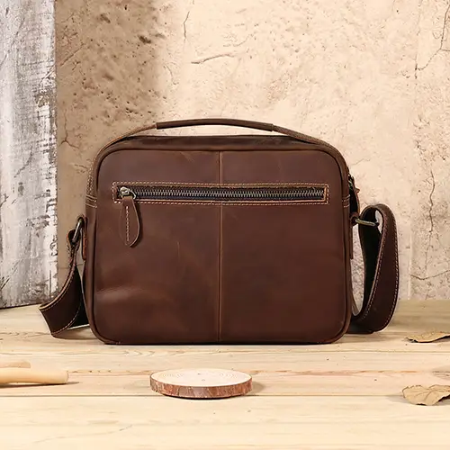 Compact Leather Crossbody Bag with Zippered Compartments